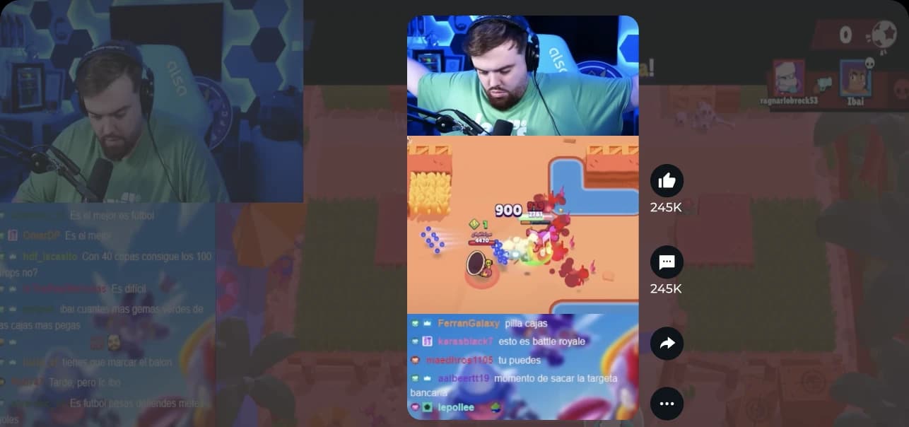 Marco de simulación de clip vertical de Twitch, que muestra una selección de clips impulsada por IA.